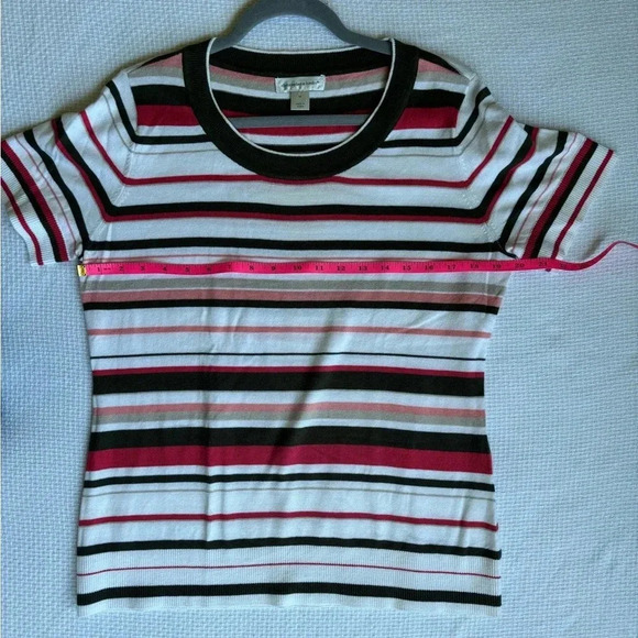 Christopher & Banks Sweater M Green Red Peach Cream 70s retro Stripe - Picture 7 of 7